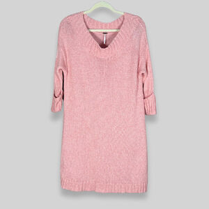 Free People Pink V-Neck Knit Sweater Dress